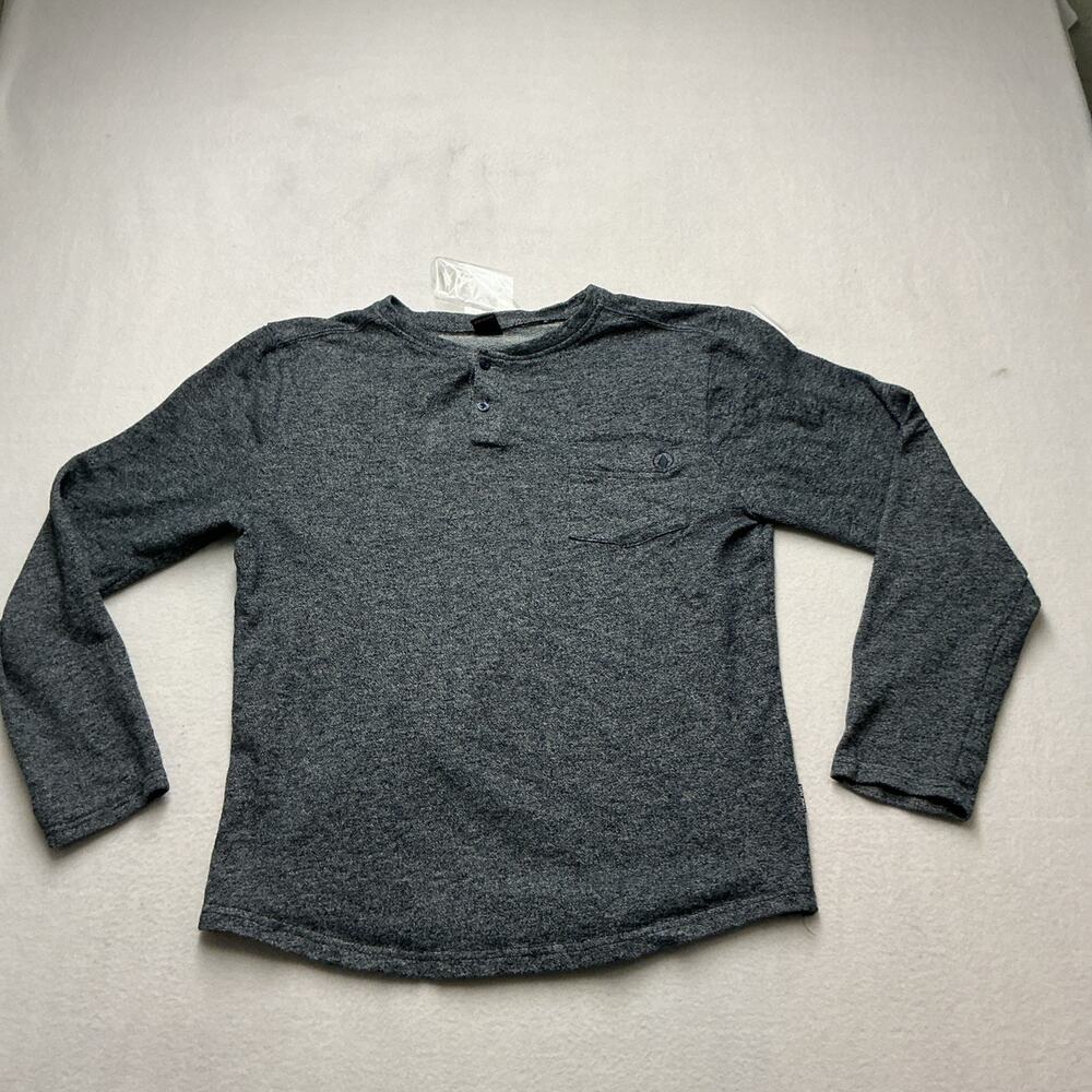 Volcom Long Sleeve Large Pullover Two Button Pocket Shirt Dark Gray Sz M, 4287